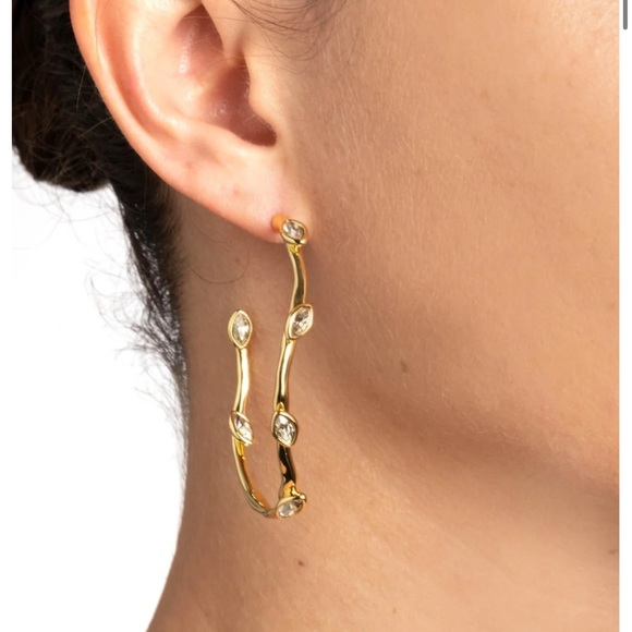 ALEXIS BITTAR Gold Navette Crystal Hoop Earrings - Picture 2 of 9